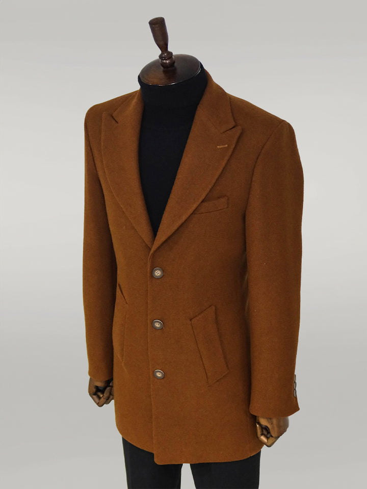 Cappotto da uomo marrone in lana con ampio bavero - Wessi