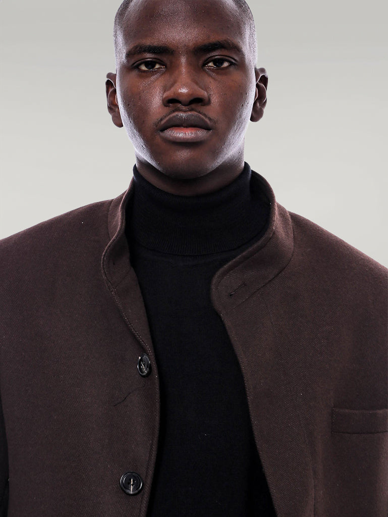 Manteau Cachet Marron Col Mao - Wessi