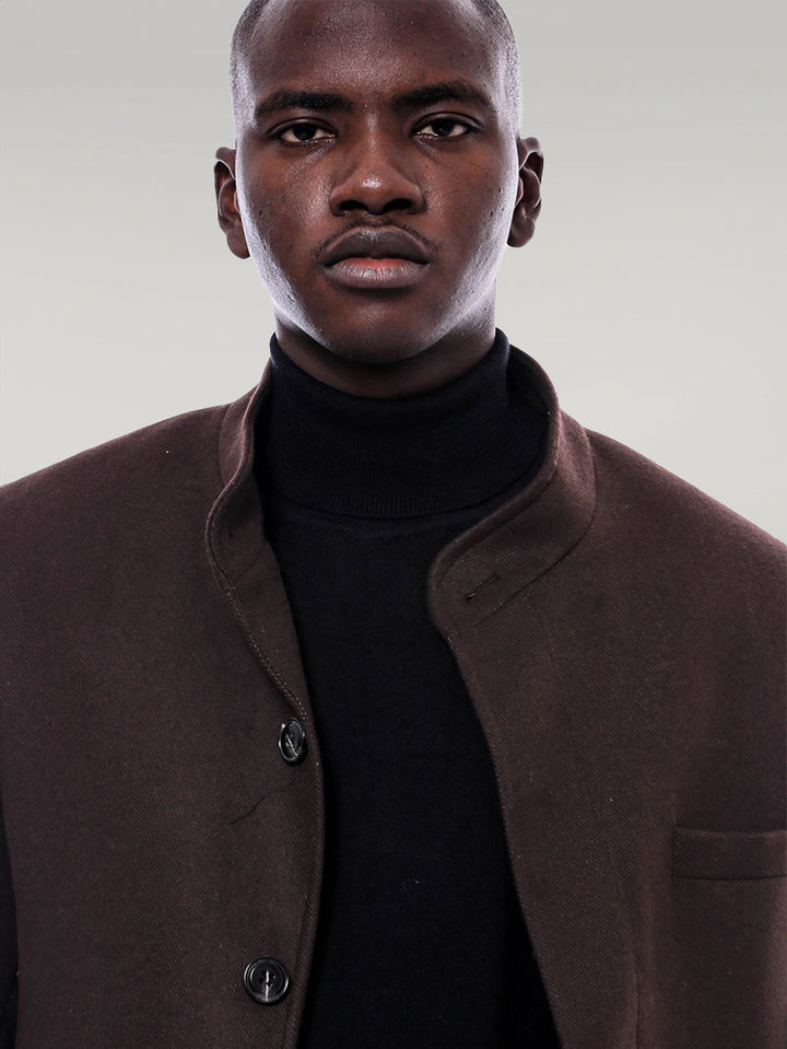 Manteau Cachet Marron Col Mao - Wessi