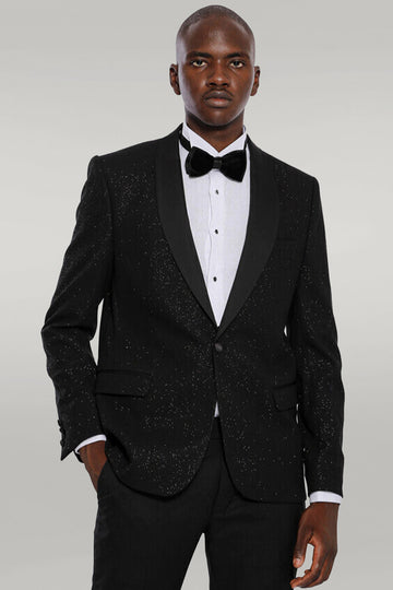 Black Tuxedo à Revers Pailleté avec Pantalons et Accessoires Assortis - Look de Soirée Formelle