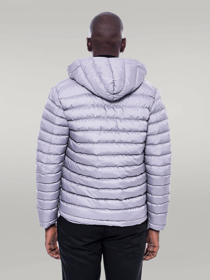 Hooded Quilted Grey Men Coat - Wessi