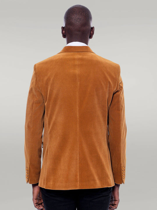 Wide Peak Lapel Velvet Yellow Blazer - Wessi