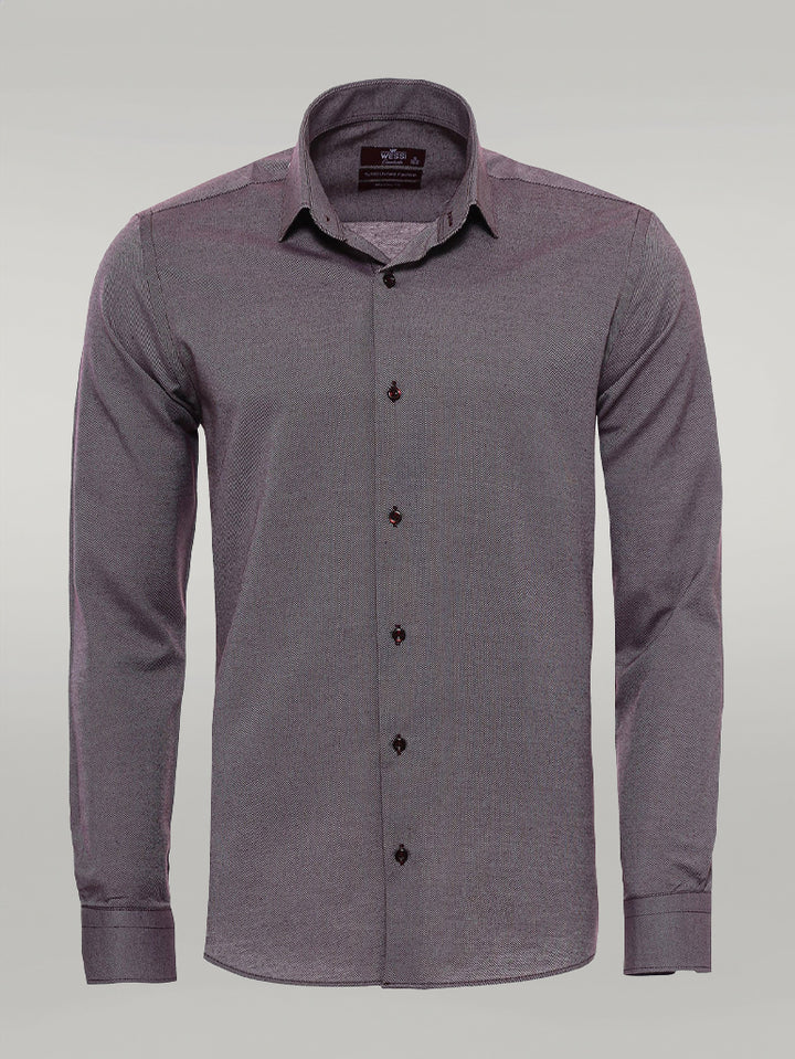 Burgundy Patterned Long Sleeves Slim-Fit Shirt - Wessi