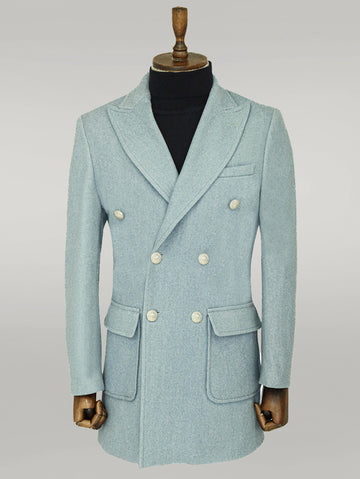 Cappotto doppiopetto da uomo in lana e cashmere azzurro con bottoni in metallo - Wessi