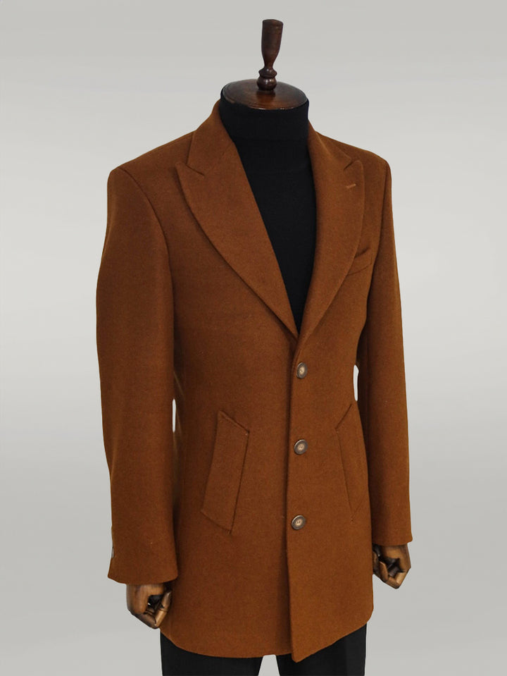 Cappotto da uomo marrone in lana con ampio bavero - Wessi