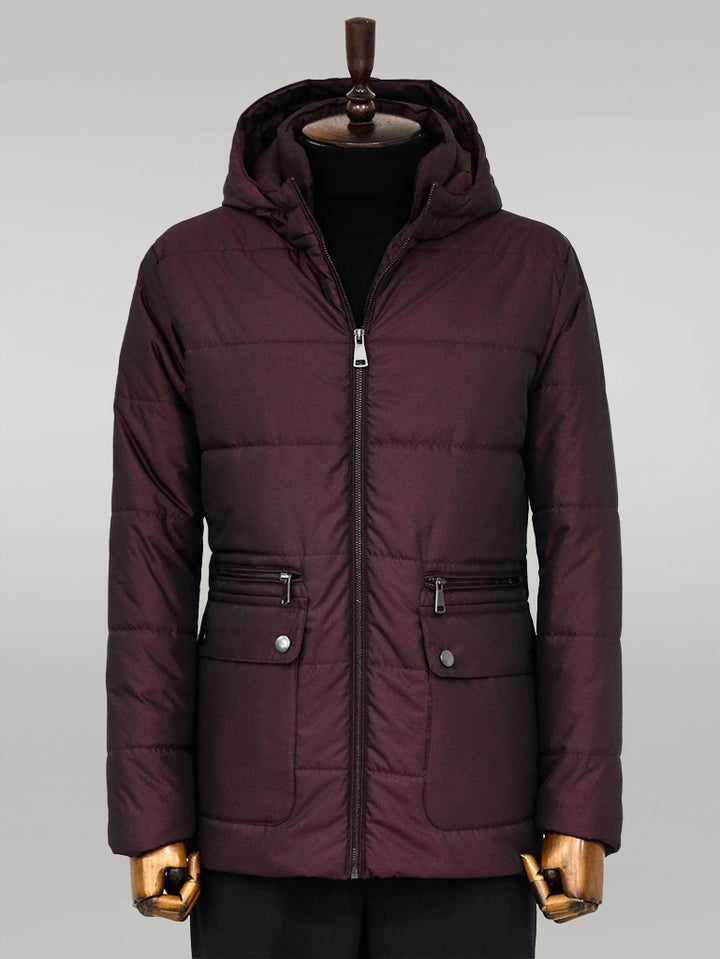 Slim Fit Hooded Burgundy Men Coat - Wessi