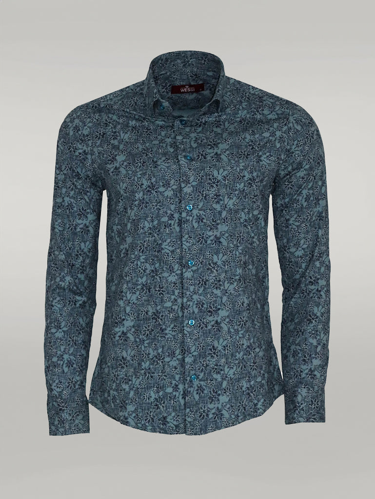 Bloom Patterned Green Slim Fit Shirt - Wessi