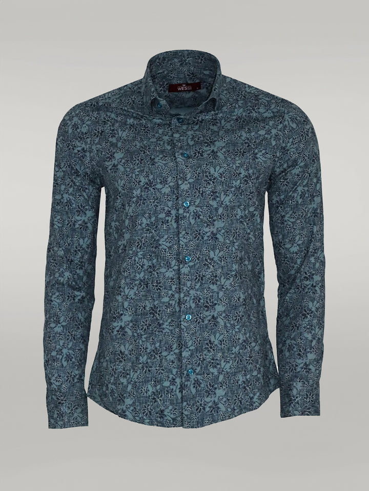 Bloom Patterned Green Slim Fit Shirt - Wessi