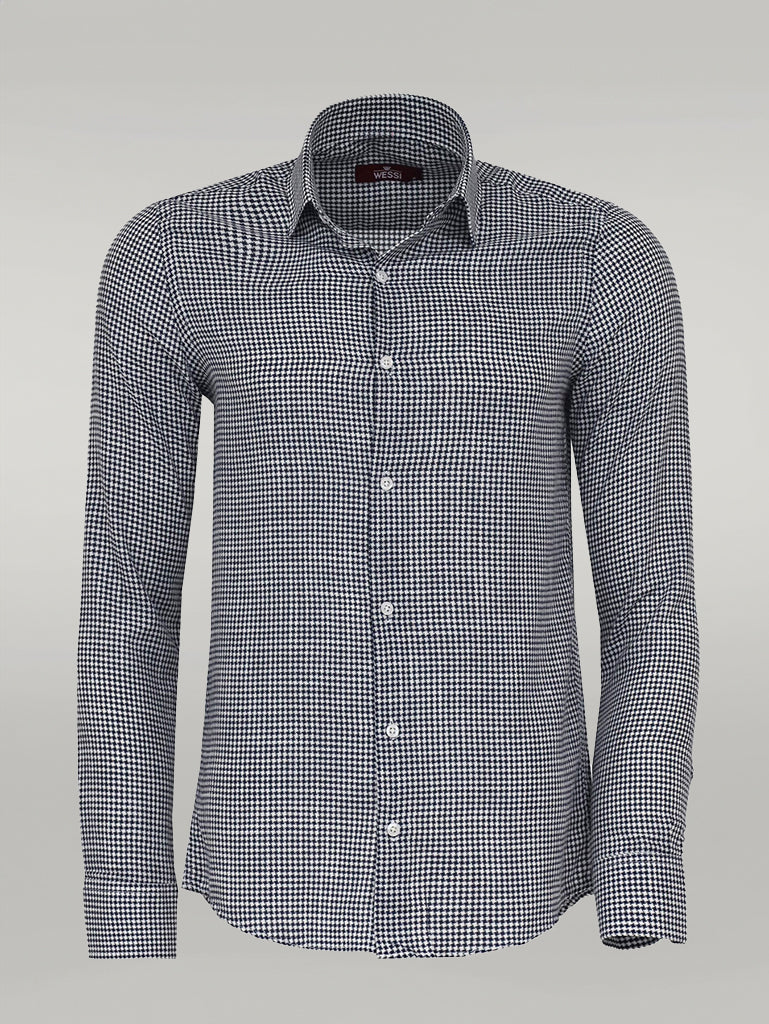 Houndstooth Pattern Navy Blue Men Shirt - Wessi