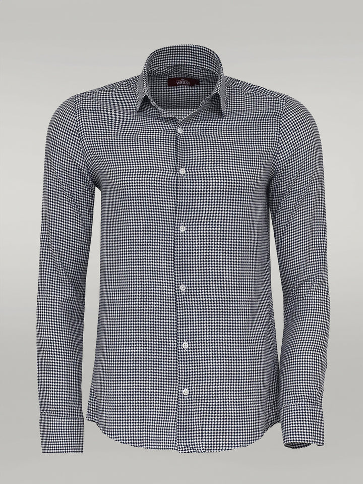 Houndstooth Pattern Navy Blue Men Shirt - Wessi