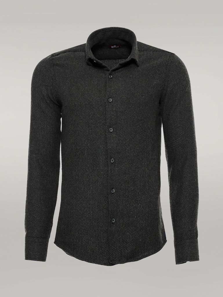 Herringbone Pattern Thick Dark Green Men Lumberjack Shirt - Wessi