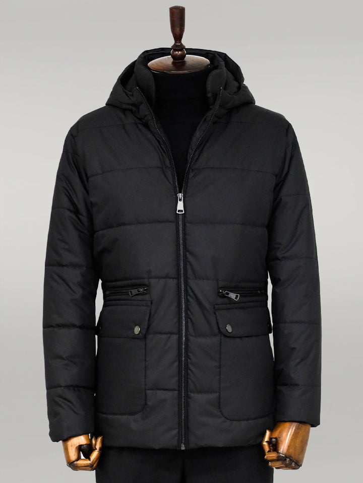 Slim Fit Hooded Black Men Coat - Wessi