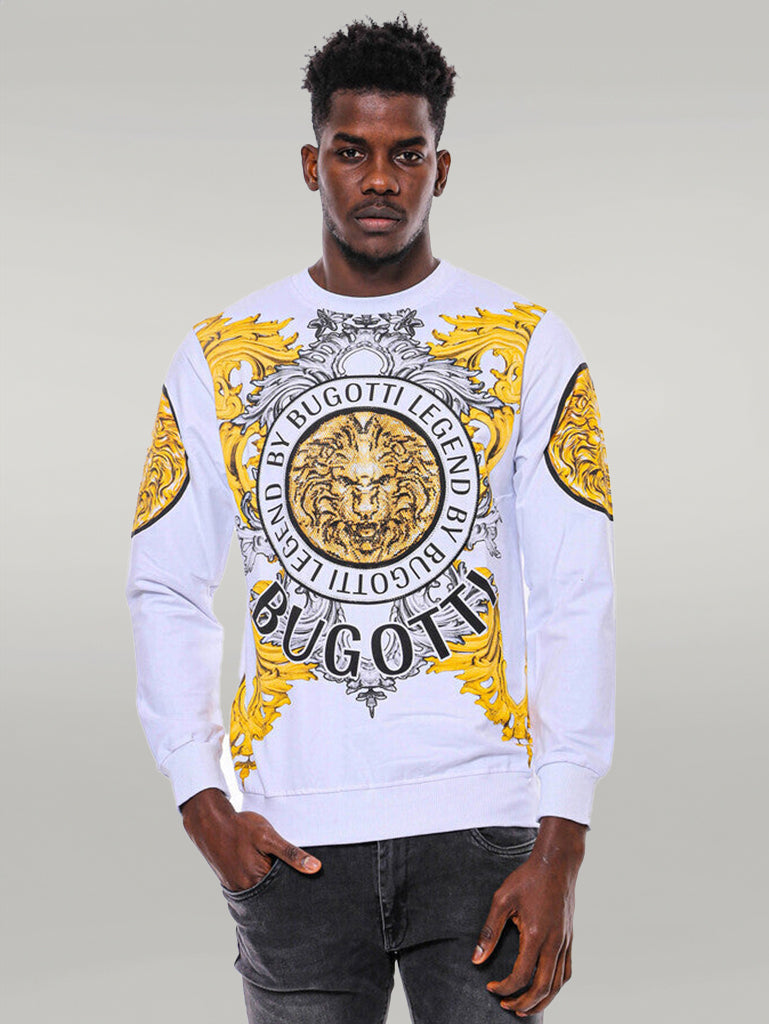 Felpa bianca slim fit con fantasia leone - Wessi