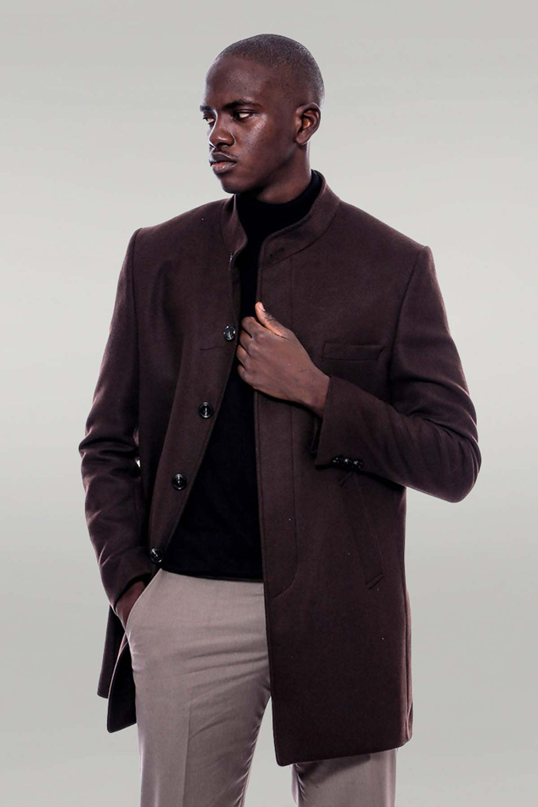 Manteau Cachet Marron Col Mao - Wessi
