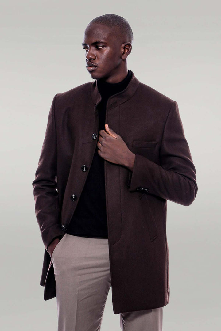 Manteau Cachet Marron Col Mao - Wessi