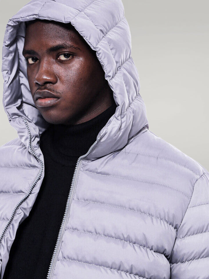 Hooded Quilted Grey Men Coat - Wessi