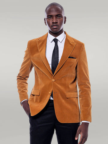 Wide Peak Lapel Velvet Yellow Blazer - Wessi