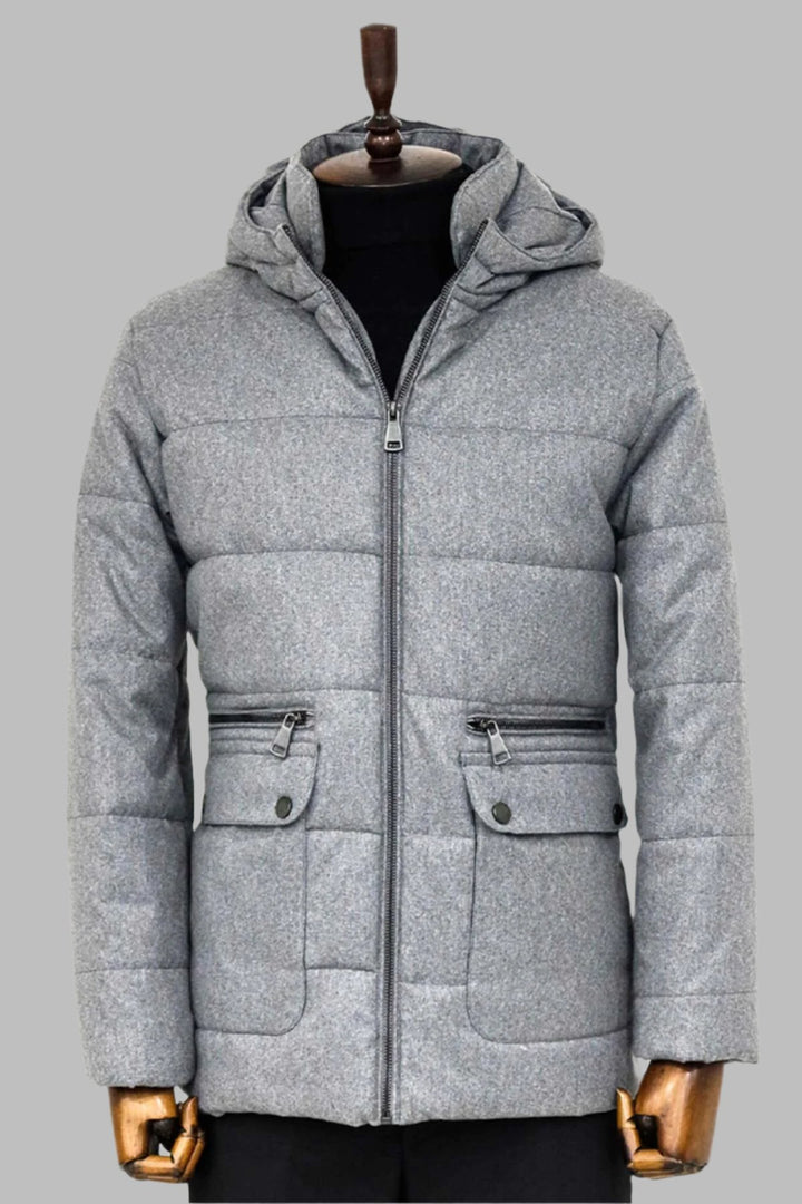 Slim Fit Hooded Grey Men Coat - Wessi