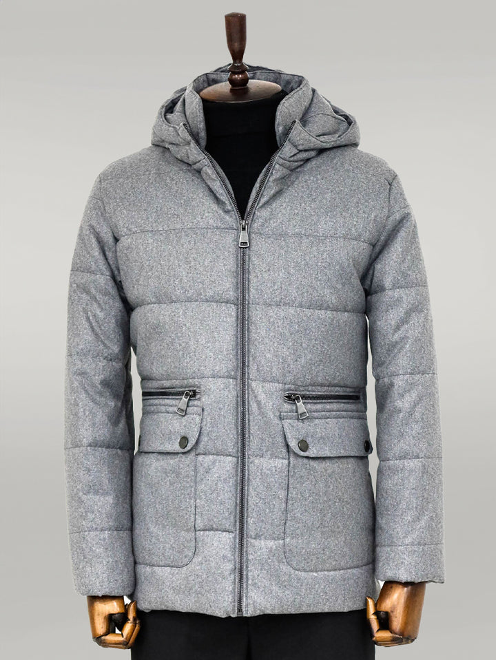 Slim Fit Hooded Grey Men Coat - Wessi