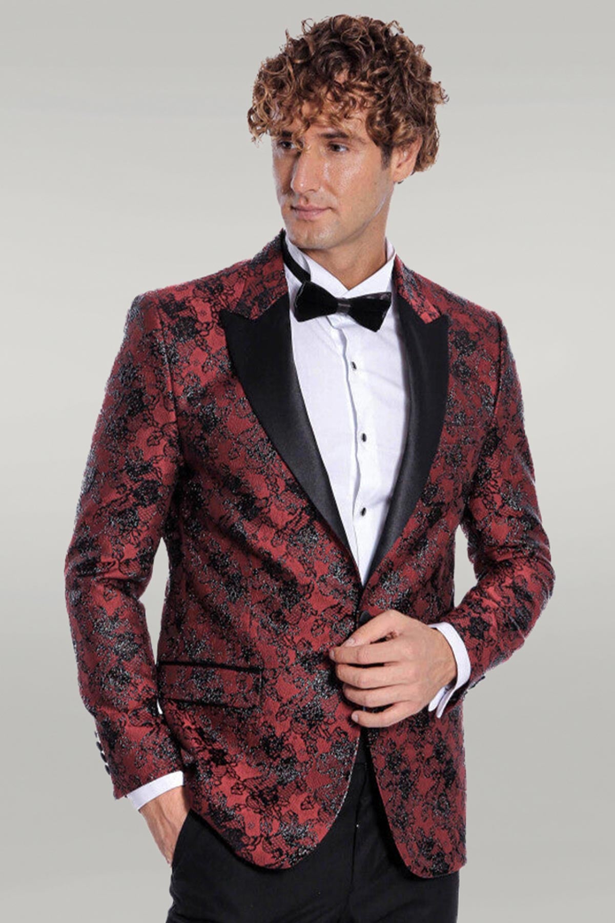 Mens burgundy floral blazer on sale