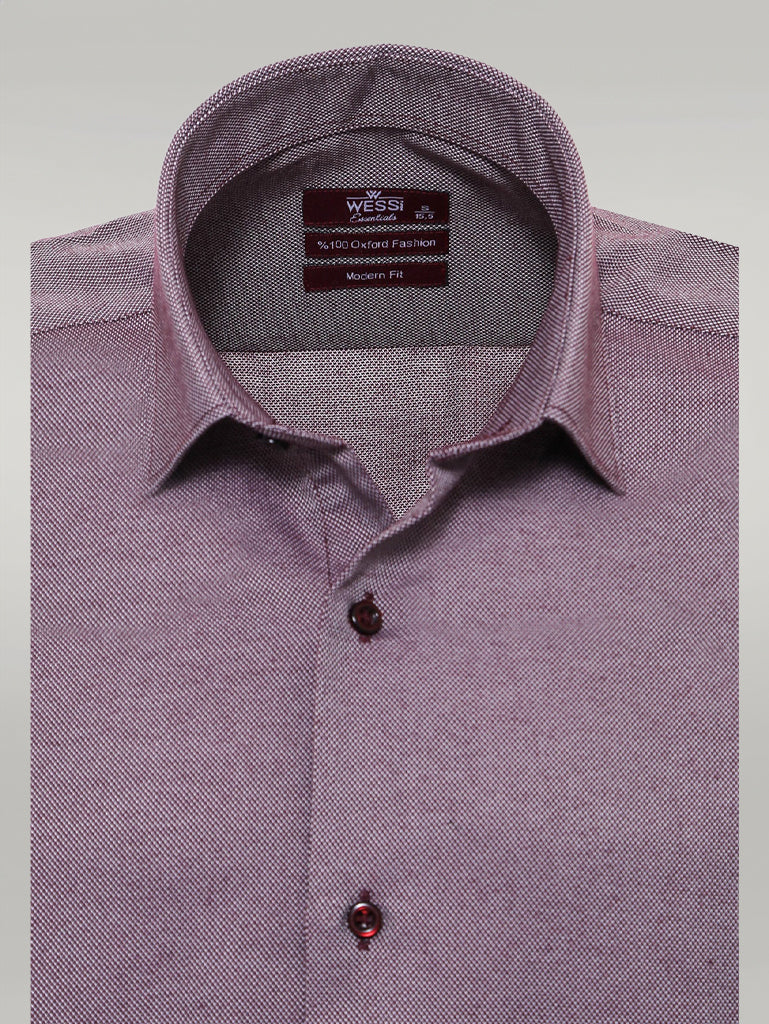 Burgundy Patterned Long Sleeves Slim-Fit Shirt - Wessi