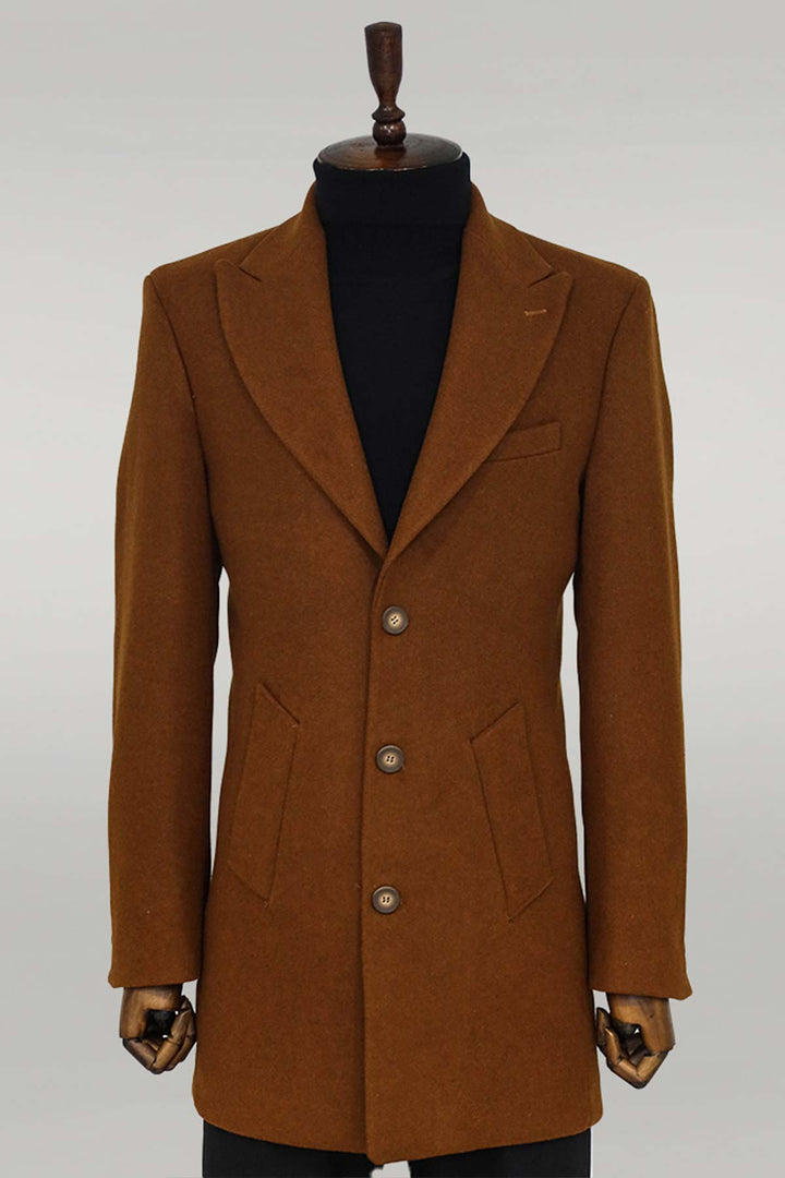 Cappotto da uomo marrone in lana con ampio bavero - Wessi