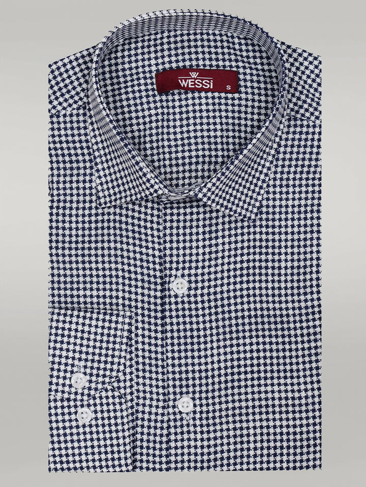 Houndstooth Pattern Navy Blue Men Shirt - Wessi