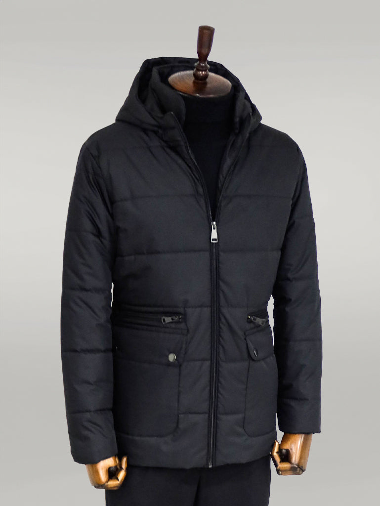 Slim Fit Hooded Black Men Coat - Wessi