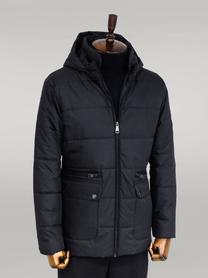 Slim Fit Hooded Black Men Coat - Wessi