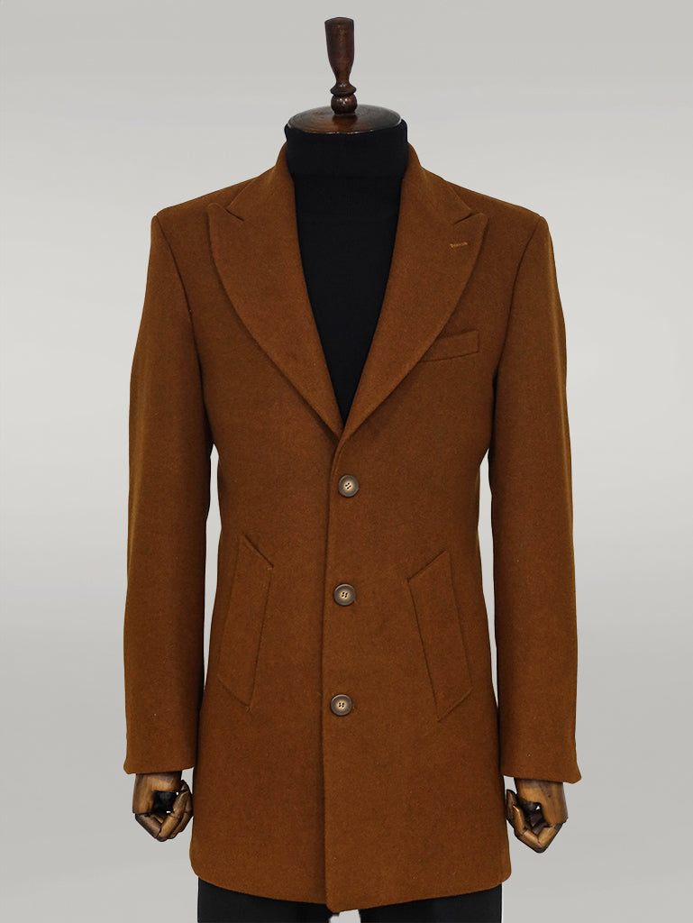 Cappotto da uomo marrone in lana con ampio bavero - Wessi