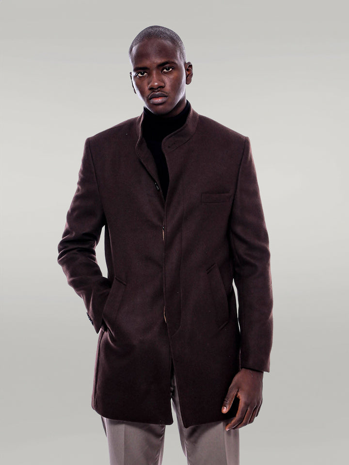 Manteau Cachet Marron Col Mao - Wessi