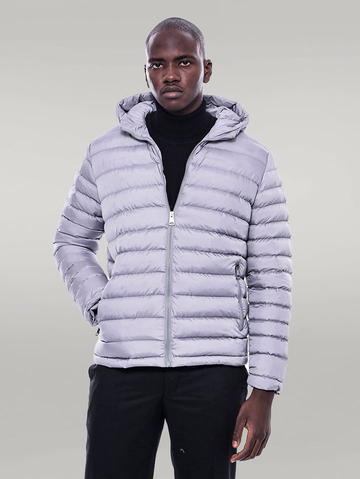 Hooded Quilted Grey Men Coat - Wessi