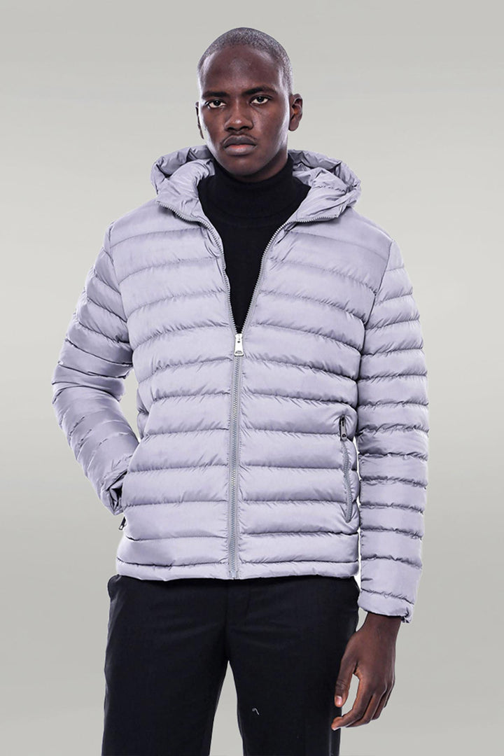 Hooded Quilted Grey Men Coat - Wessi