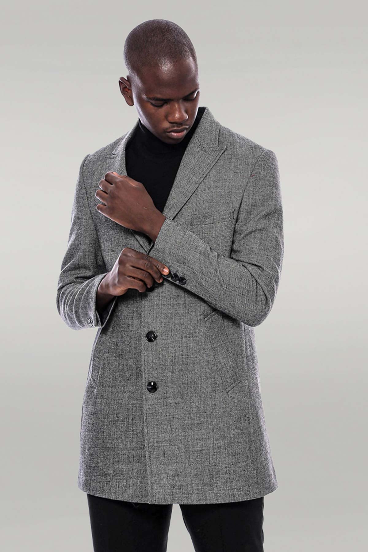 Grey lapel coat on sale