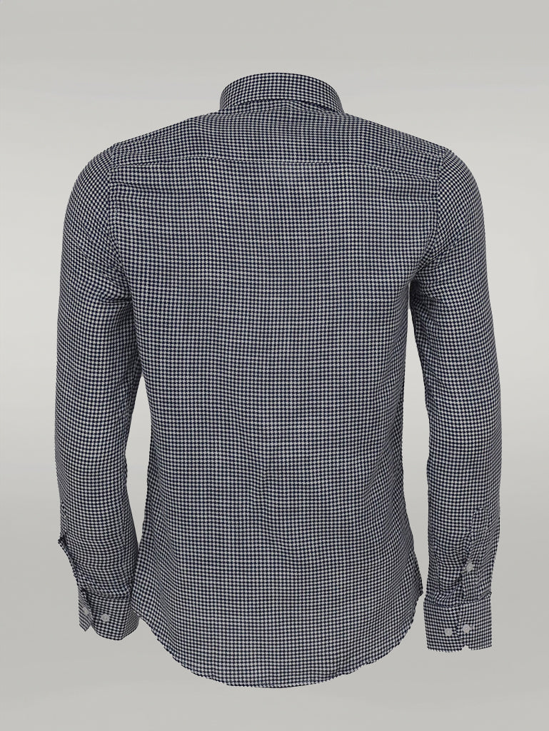 Houndstooth Pattern Navy Blue Men Shirt - Wessi