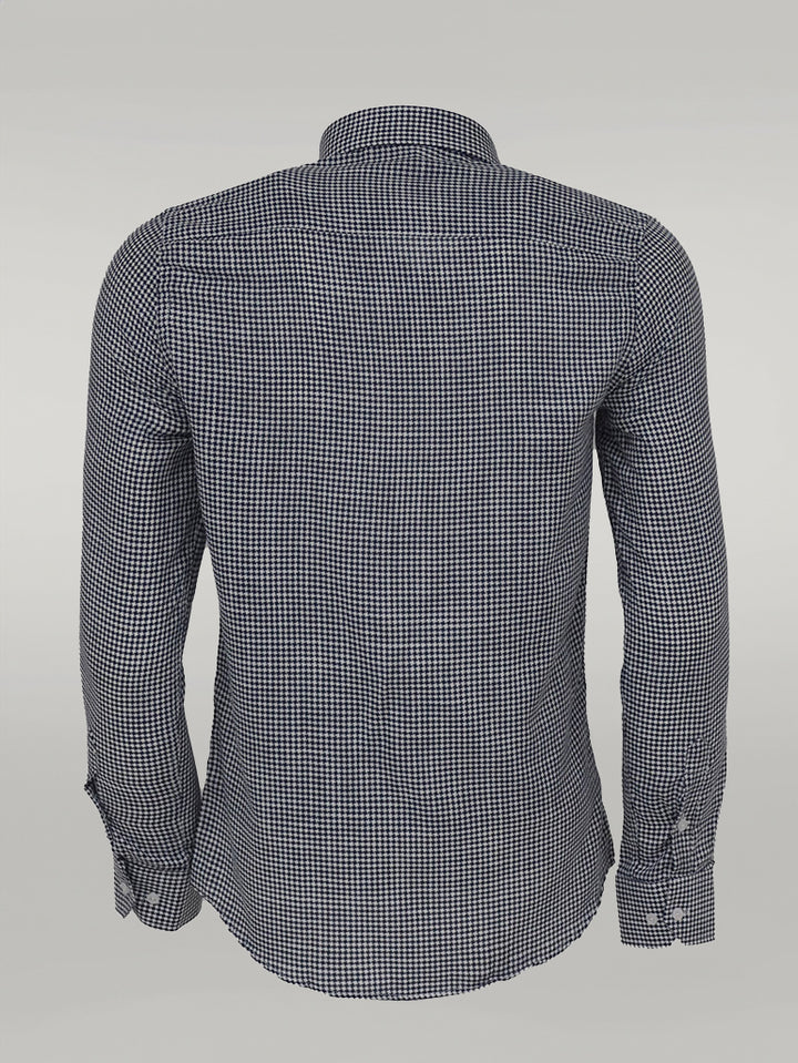 Houndstooth Pattern Navy Blue Men Shirt - Wessi