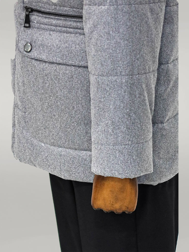 Slim Fit Hooded Grey Men Coat - Wessi