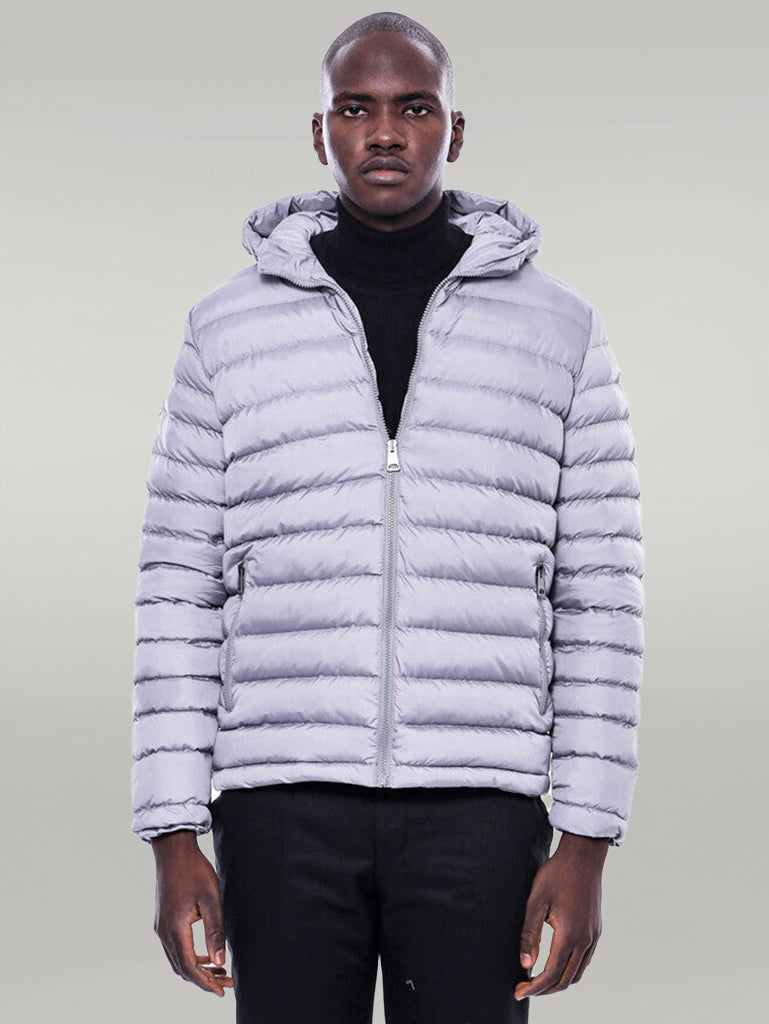 Hooded Quilted Grey Men Coat - Wessi