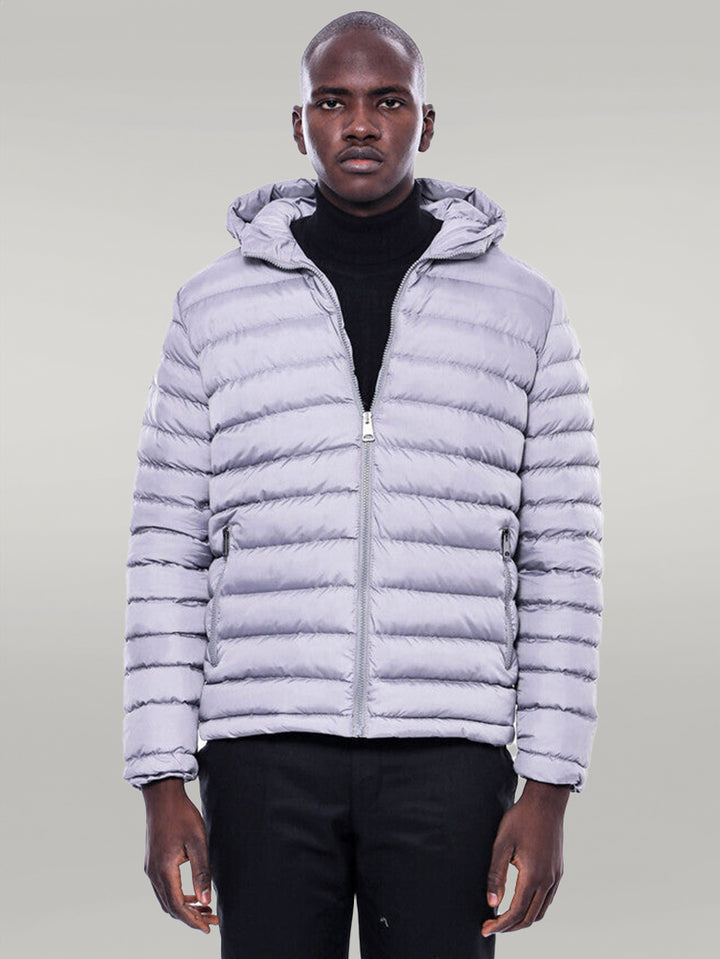 Hooded Quilted Grey Men Coat - Wessi