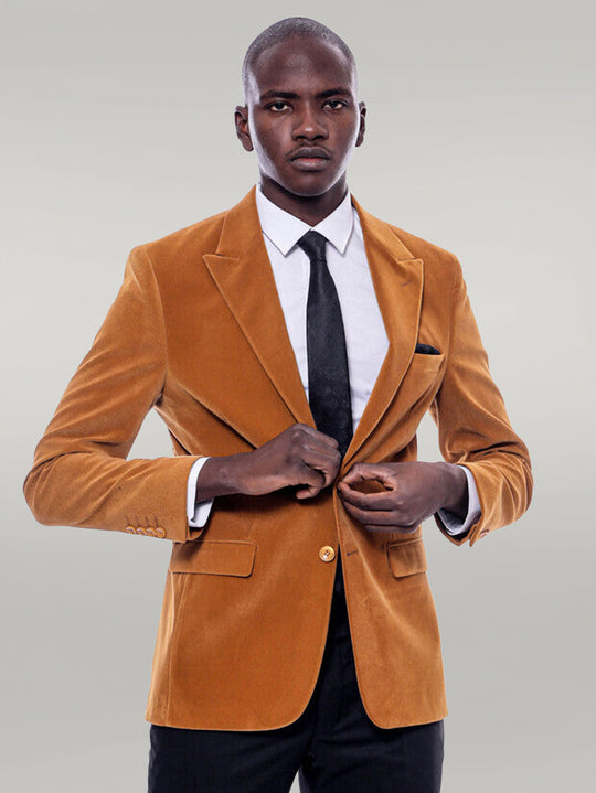 Wide Peak Lapel Velvet Yellow Blazer - Wessi