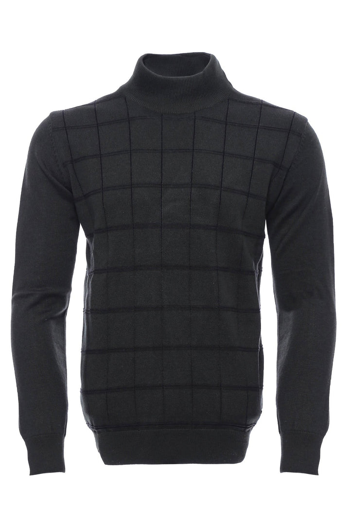 Pull Vert Col Roulé à Carreaux - Wessi