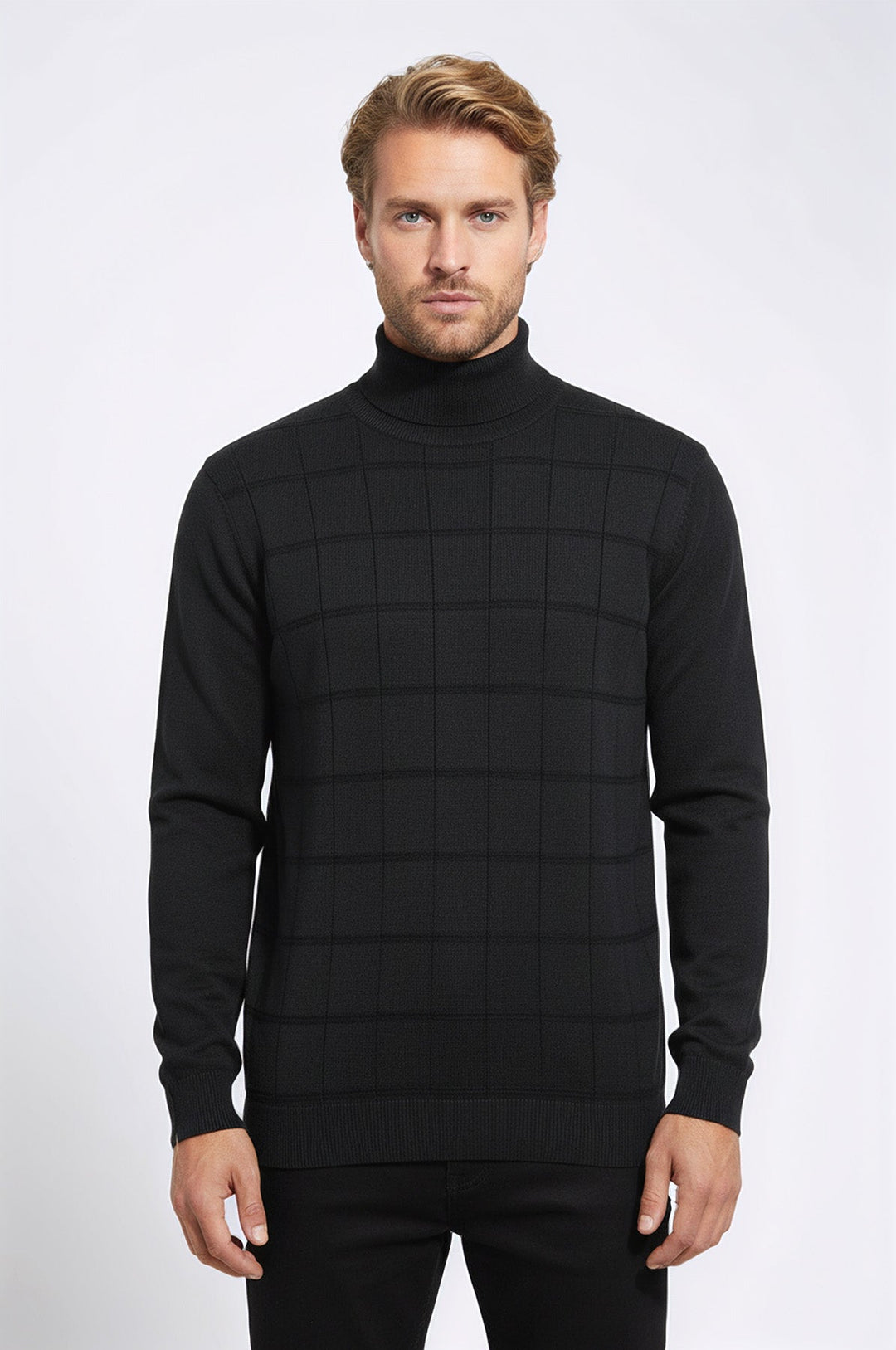 Pull Vert Col Roulé à Carreaux - Wessi