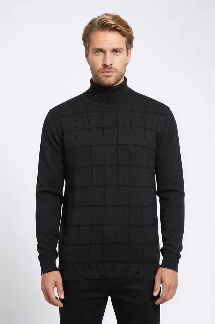 Pull Vert Col Roulé à Carreaux - Wessi