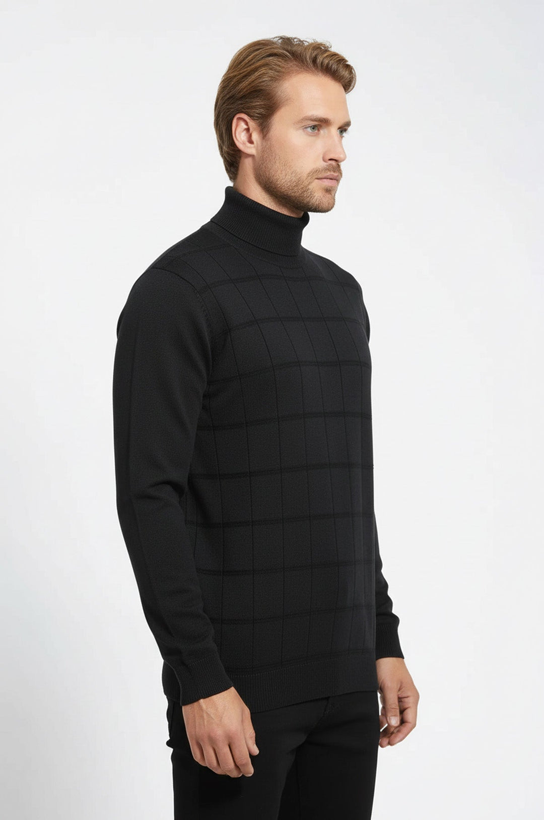 Pull Vert Col Roulé à Carreaux - Wessi