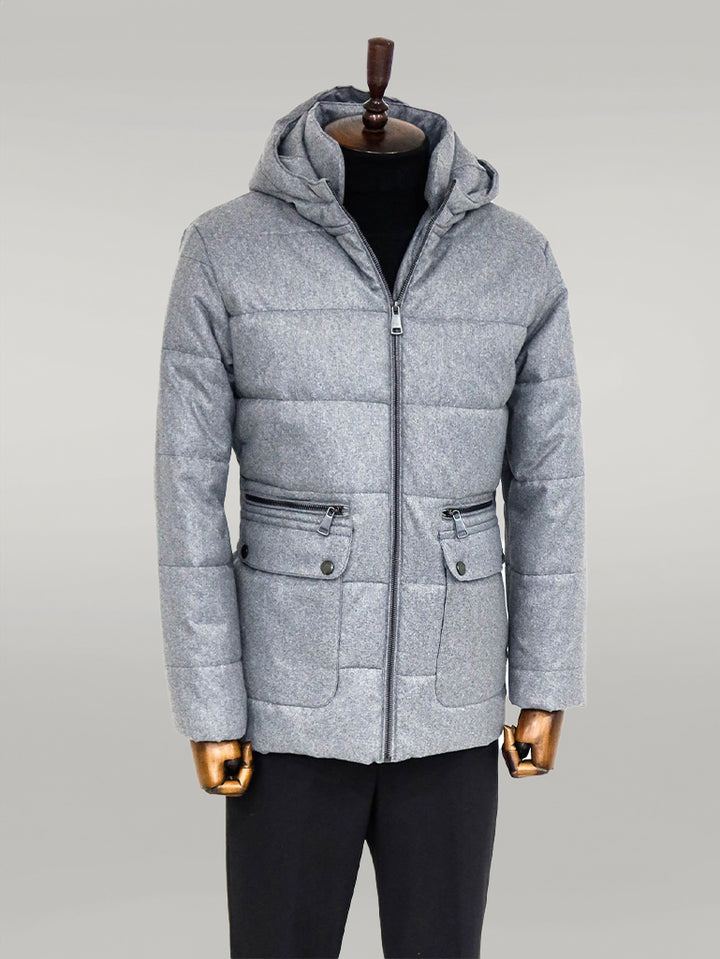 Slim Fit Hooded Grey Men Coat - Wessi