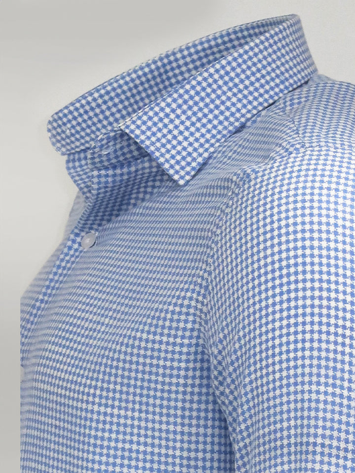 Houndstooth Pattern Sky Blue Men Shirt - Wessi