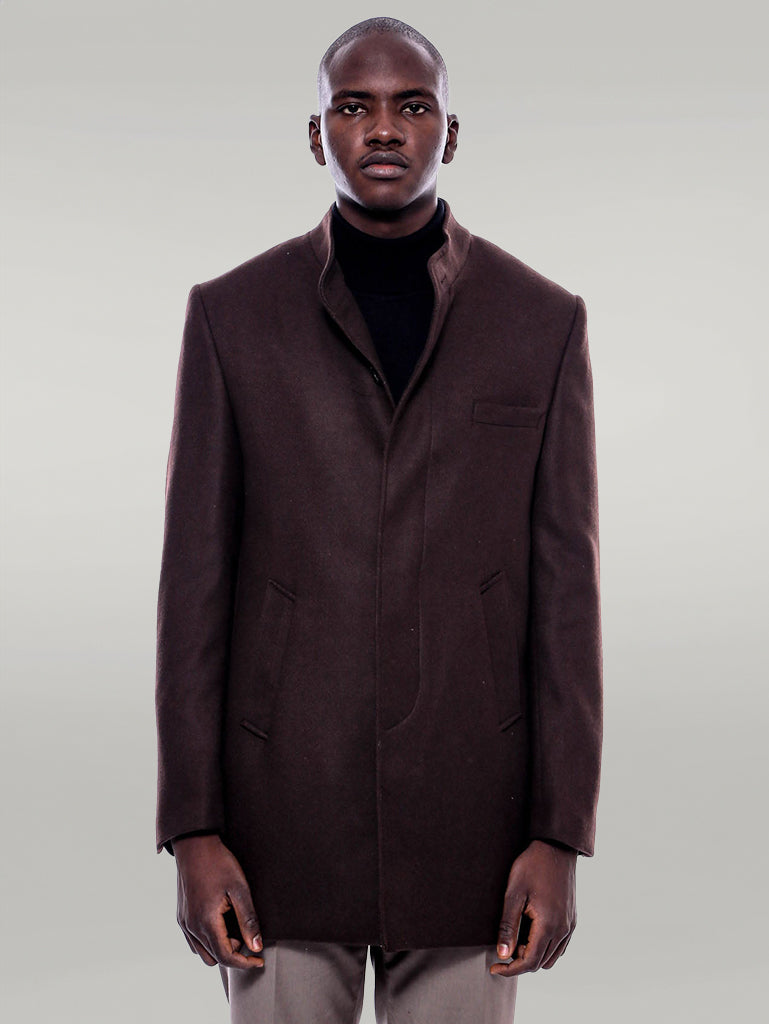 Manteau Cachet Marron Col Mao - Wessi