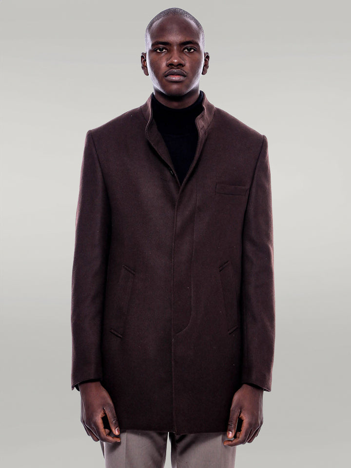 Manteau Cachet Marron Col Mao - Wessi
