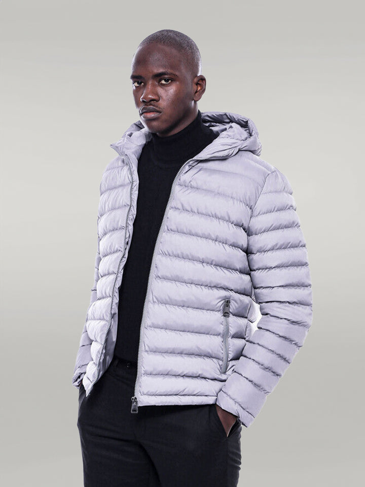 Hooded Quilted Grey Men Coat - Wessi
