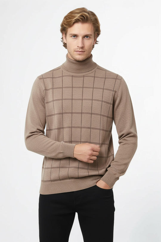 Maglione beige a mezzo dolcevita scozzese - Wessi